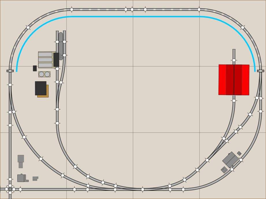 THIS MICRO TRACK PLAN IS A GREAT START TO SEE IF SHORTLINE RAILROADS INTEREST YOU. WITH THE TWO DIAMOND INTERCHANGES IN THE CORNER AND THE PASSING TRACK, TWO SHORTLINE TRAINS CAN WORK IN TANDEM DELIVERING AND RECIEVING CARS FROM THE INDUSTRY AND INTERCHANGE TRACKS.