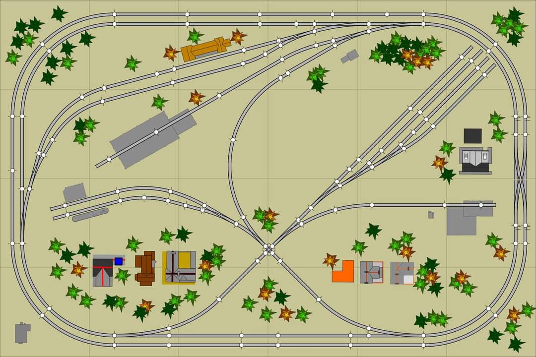 THIS MEDIUM SIZE TRACK PLAN OFFERS A LOT IN OPERTIONAL POSSIBILITIES IN ITS SMALL SIZE. A TWO OR THREE RAILROAD SHORTLINE INTERCHANGE, A CLASS ONE/SHORTLINE INTERCHANGE OR OTHER OPTIONS ARE POSSIBLE BY STUDYING THE WAYS TRAINS CAN MOVE ON THIS LAYOUT.