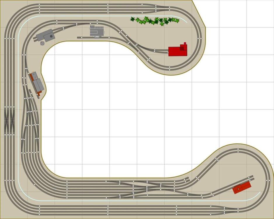 THIS BEDROOM SIZE TRACK PLAN WITH ITS LARGE DOUBLE ENDED YARD AND FOUR TRACK STAGING AREA IS FOR THE MODEL RAILROADER THAT IS INTO MAKING UP AND BREAKING DOWN TRAINS IN A YARD. A FEW INDUSTRIES OFFER SOME SWITCHING ACTIVITES AS WELL.