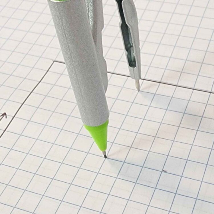 STEP 2 SHOWS THE PLACEMENT OF YOUR COMPASS TO DETERMINE THE CENTER POINT OF YOUR CURVE ON YOUR SCALE DRAWING.