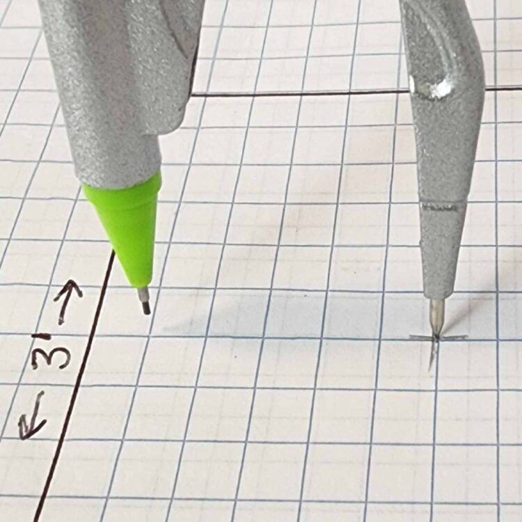 STEP 6 ILLUSTRATES THE POSITION OF YOUR COMPASS TO DRAW THE FINAL CURVE ON YOUR SCALE PLAN.