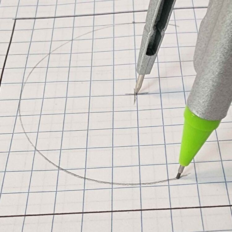 STEP 7 ILLUSTRATES THE COMPLETION OF DRAWING THE CURVE FOR YOUR SCALE DRAWING ON TRACK PLAN.