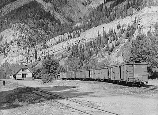 A STRING OF D&RGW BOX CARS SHOWN IN THE EARLY 1940'S