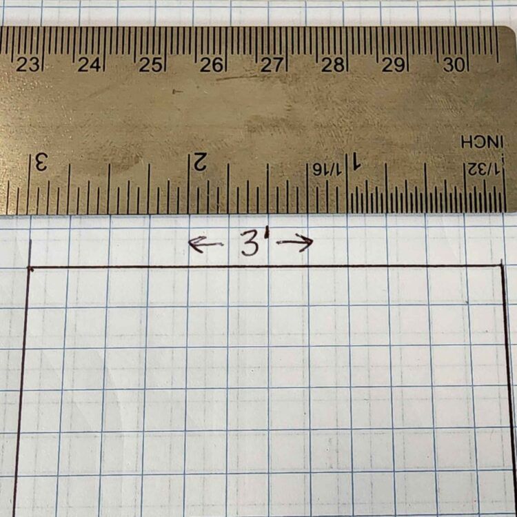 THIS ILLUSTRATION SHOWS HOW THE SCALE RELATES EASILY TO THE INCH MARKINGS ON YOUR RULER FOR QUICK, EASY, OVERALL MEASUREMENTS ON YOUR SCALED TRACK PLAN.