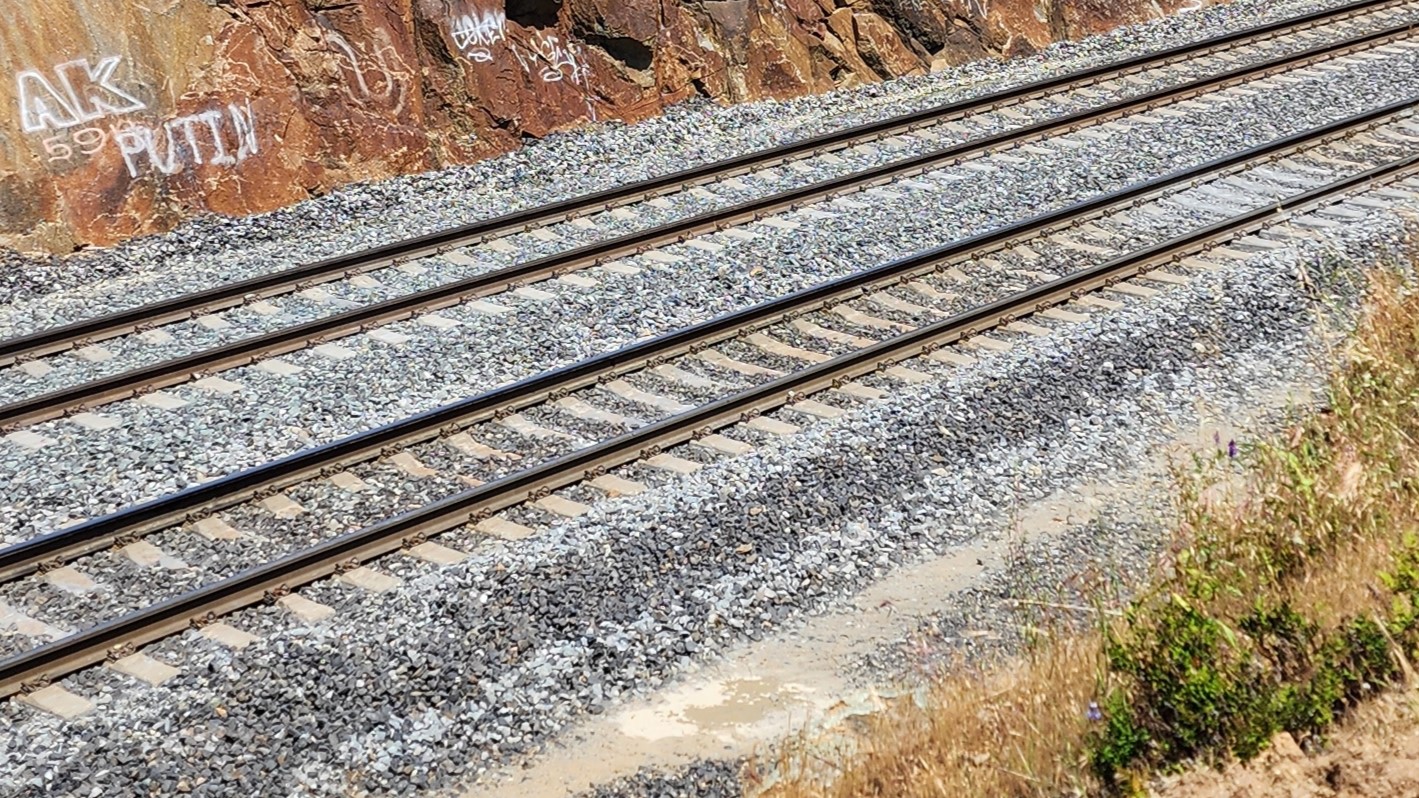 Heavily trafficked double-mainline railroad tracks
